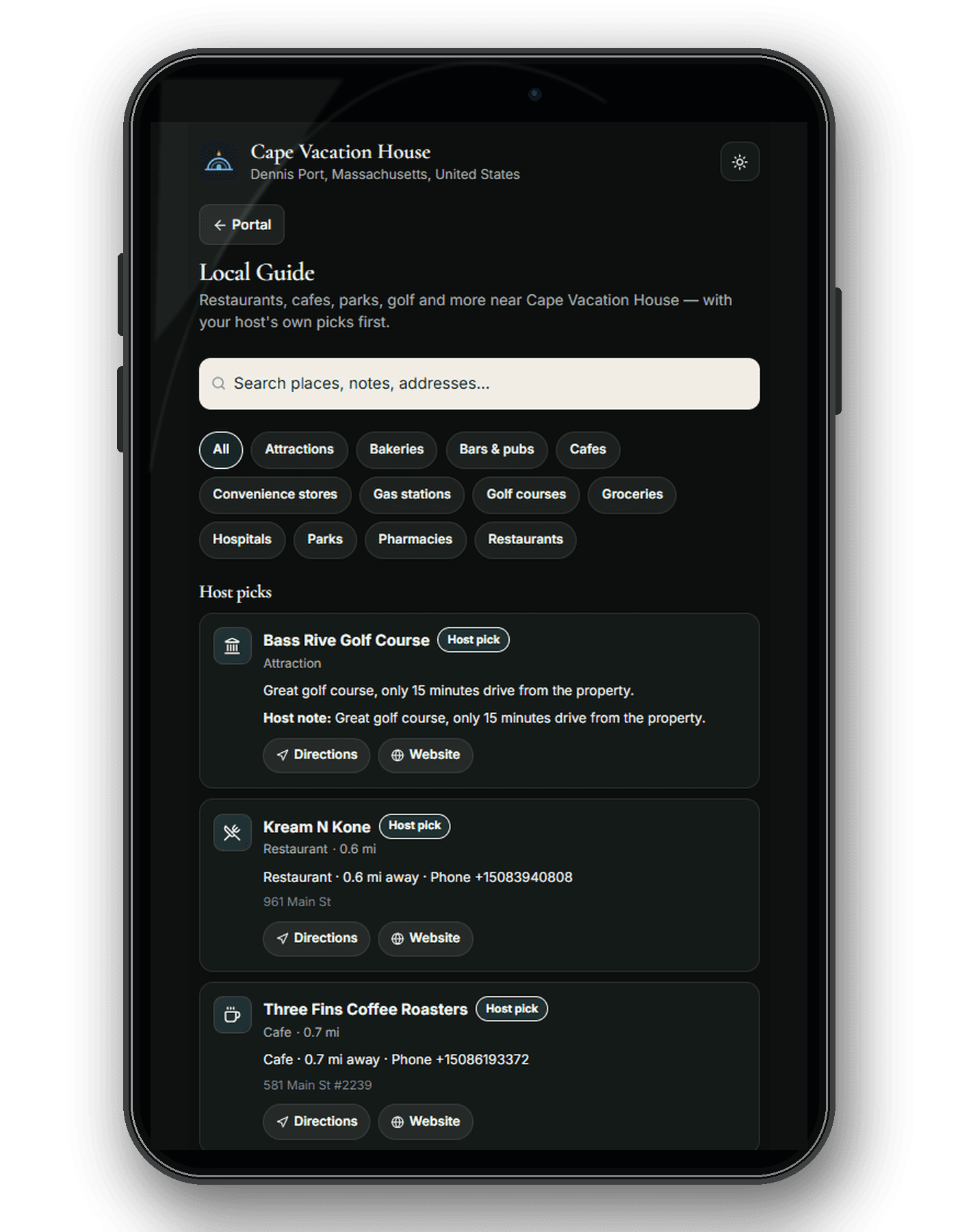 Illustrative Moche-AI guest local-recommendations screen